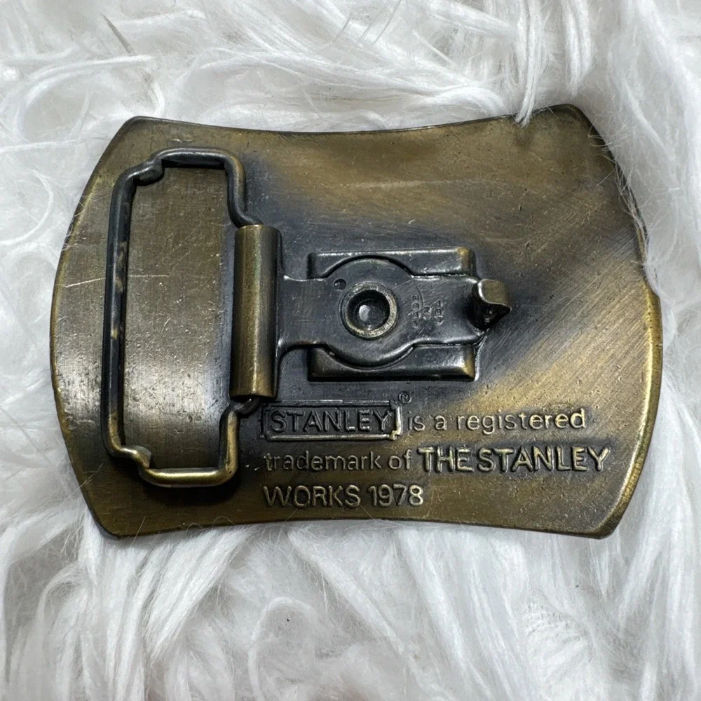 Vintage 1978 Stanley Works Tool Advertising Brass Belt Buckle MADE IN USA‎ Rare